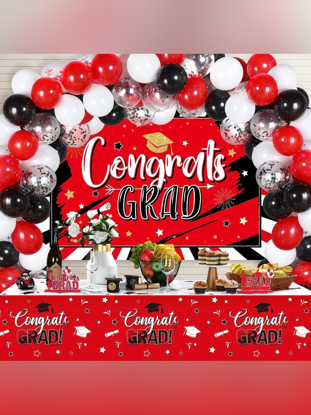 258pcs Black Red Graduation Party Supplies Tableware Set Graduation Decorations